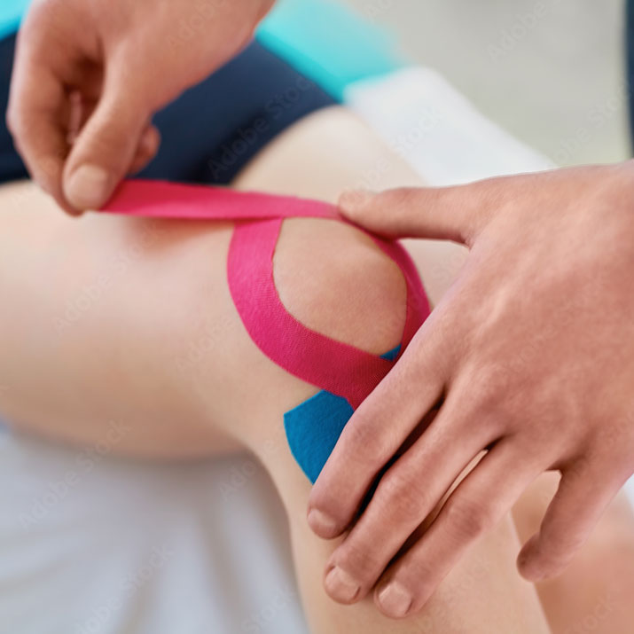 Hier sehen Sie eine Medizin Taping Behandlung.